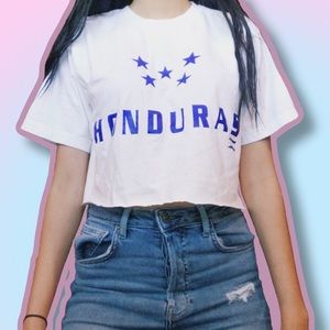 white and blue honduras cropped shirt with stars